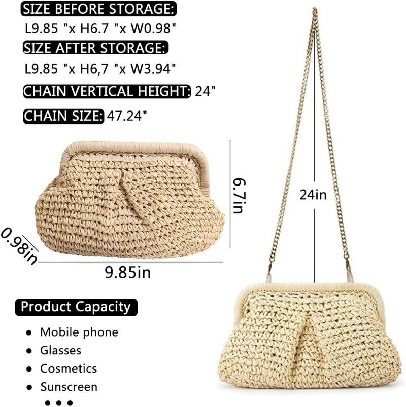Geelyda Straw Clutch Purses for Women Cloud Dumpling Pouch Straw Crossbody Shoulder Handbag Summer Beach Woven Bag - Image 2